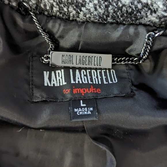 NWT Karl Lagerfeld Gray/Black Tweed Skirt/Jacket Set Size L - Picture 8 of 15